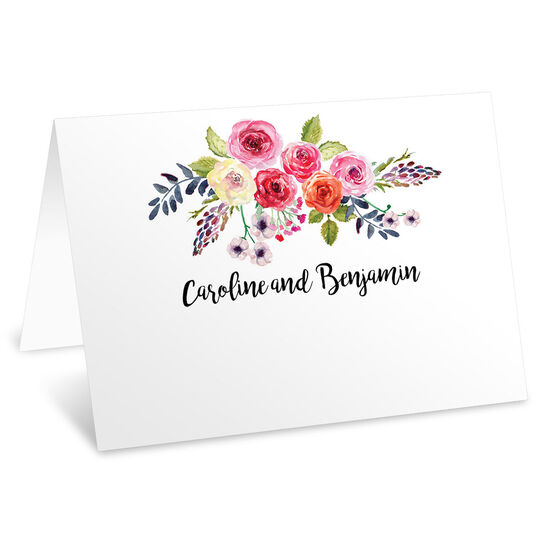 White Floral Bunch Folded Place Cards